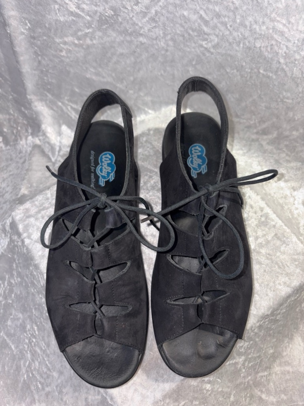 Wolky Vogue Lace-Up Cutout Sandals 39 8.5 Black Comfort Walking NIB
